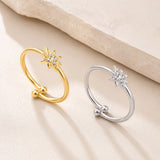 Stainless Steel Star Rhinestone Crystal Smooth Polished Adjustable Cuff Ring Silver Gold R108 product image 4