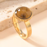 Stainless Steel Tiger Eye Oval Size 7-11 Polished Round Bezel Smooth Band Ring Gold R110 product image 1