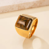 Stainless Steel Tiger Eye Rectangle Size 7-10 Polished Square Bezel Ring Gold R112