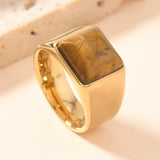 Stainless Steel Tiger Eye Rectangle Size 7-11 Polished Square Bezel Ring Gold R113 product image 1