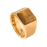 Stainless Steel Tiger Eye Rectangle Size 7-11 Polished Square Bezel Ring Gold R113 product image 2