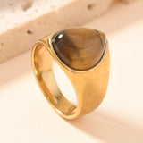 Stainless Steel Tiger Eye Teardrop Size 7-10 Polished Oval Thick Band Ring Gold R116
