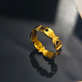 Stainless Steel Fish Rhinestone Jet Size 7 Polished Design Ring Silver Gold R117