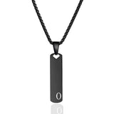 Stainless Steel Letter Rectangle Box Chain Smooth Matte Heart Pendant Necklace Black 22.83 in N100