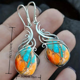 Resin Drop Teardrop Bohemian Dark Smooth Polished Oval Dangle Earrings Orange Silver 1.57 in E153 product image 3