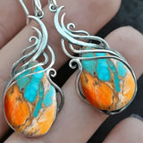 Resin Drop Teardrop Bohemian Dark Smooth Polished Oval Dangle Earrings Orange Silver 1.57 in E153 product image 4