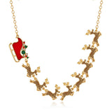 Gold-Plated Enamel Deer Link Chain Rhinestone Polished Necklace Red 18.46 in N101 product image 1