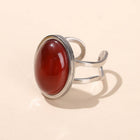 Stainless Steel Agate Oval Tiger Eye Jade Smooth Polished Adjustable Cuff Ring White Silver R119