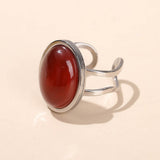 Stainless Steel Agate Oval Tiger Eye Jade Smooth Polished Adjustable Cuff Ring White Silver R119