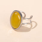 Stainless Steel Agate Oval Tiger Eye Jade Smooth Polished Adjustable Cuff Ring White Silver R119