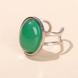 Stainless Steel Agate Oval Tiger Eye Jade Smooth Polished Adjustable Cuff Ring White Silver R119
