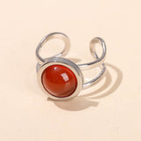 Stainless Steel Flat Round Aventurine Tiger Eye Polished Adjustable Cuff Ring Gold R120