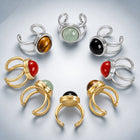 Stainless Steel Flat Round Aventurine Tiger Eye Polished Adjustable Cuff Ring Gold R120 product image 3
