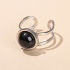 Stainless Steel Flat Round Aventurine Tiger Eye Polished Adjustable Cuff Ring Gold R120