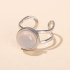 Stainless Steel Flat Round Aventurine Tiger Eye Polished Adjustable Cuff Ring Gold R120