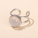 Stainless Steel Flat Round Aventurine Tiger Eye Polished Adjustable Cuff Ring Gold R120