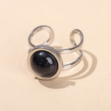 Stainless Steel Flat Round Aventurine Tiger Eye Polished Adjustable Cuff Ring Gold R120
