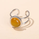 Stainless Steel Flat Round Aventurine Tiger Eye Polished Adjustable Cuff Ring Gold R120