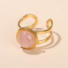 Stainless Steel Flat Round Aventurine Tiger Eye Polished Adjustable Cuff Ring Gold R120