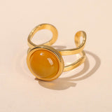 Stainless Steel Flat Round Aventurine Tiger Eye Polished Adjustable Cuff Ring Gold R120