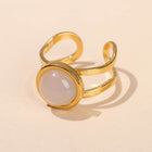 Stainless Steel Flat Round Aventurine Tiger Eye Polished Adjustable Cuff Ring Gold R120
