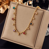 Stainless Steel Cubic Zirconia Flat Round Pave Smooth Polished Chain Necklace Gold 15.35 in N102 product image 1