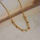 Stainless Steel Cubic Zirconia Flat Round Pave Smooth Polished Chain Necklace Gold 15.35 in N102 product image 2