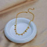 Stainless Steel Cubic Zirconia Flat Round Pave Smooth Polished Chain Necklace Gold 15.35 in N102 product image 3