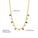 Stainless Steel Cubic Zirconia Flat Round Pave Smooth Polished Chain Necklace Gold 15.35 in N102 product image 5