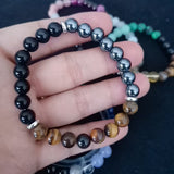 Gemstone Hematite Round Quartz Tiger Eye Beaded Smooth Glossy Adjustable Stretch Bracelet Turquoise T122