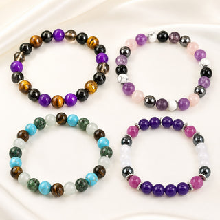 Gemstone Hematite Round Quartz Tiger Eye Beaded Smooth Glossy Adjustable Stretch Bracelet Turquoise T122 product image 1