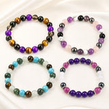 Gemstone Hematite Round Quartz Tiger Eye Beaded Smooth Glossy Adjustable Stretch Bracelet Turquoise T122 product image 1