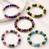 Gemstone Hematite Round Quartz Tiger Eye Beaded Smooth Glossy Adjustable Stretch Bracelet Turquoise T122 product image 2