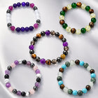 Gemstone Hematite Round Quartz Tiger Eye Beaded Smooth Glossy Adjustable Stretch Bracelet Turquoise T122 product image 3