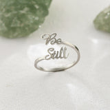 18K Gold-Plated Stainless Steel Word Polished Oval Adjustable Cuff Ring Rose Gold Silver R121