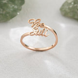 18K Gold-Plated Stainless Steel Word Polished Oval Adjustable Cuff Ring Rose Gold Silver R121