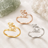 18K Gold-Plated Stainless Steel Word Polished Oval Adjustable Cuff Ring Rose Gold Silver R121 product image 1