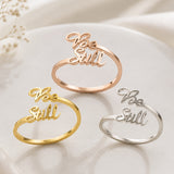 18K Gold-Plated Stainless Steel Word Polished Oval Adjustable Cuff Ring Rose Gold Silver R121 product image 2