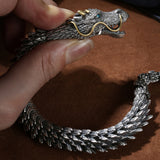 Dragon Mens Head Horns Teeth Eyes Scale-Like Pattern Bangle Antique Silver 7.13-9.5 in T123 product image 2
