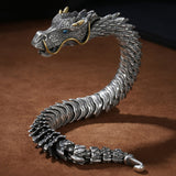 Dragon Mens Head Horns Teeth Eyes Scale-Like Pattern Bangle Antique Silver 7.13-9.5 in T123 product image 3
