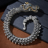 Dragon Mens Head Horns Teeth Eyes Scale-Like Pattern Bangle Antique Silver 7.13-9.5 in T123 product image 6