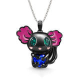 Enamel Rhinestone Axolotl Aquamarine Capri Smooth Glossy Heart Floral Pendant Necklace Deep Pink Blue N103