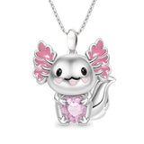Enamel Rhinestone Axolotl Aquamarine Capri Smooth Glossy Heart Floral Pendant Necklace Deep Pink Blue N103
