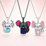 Enamel Rhinestone Axolotl Aquamarine Capri Smooth Glossy Heart Floral Pendant Necklace Deep Pink Blue N103 product image 1