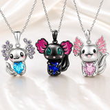 Enamel Rhinestone Axolotl Aquamarine Capri Smooth Glossy Heart Floral Pendant Necklace Deep Pink Blue N103 product image 2