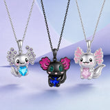 Enamel Rhinestone Axolotl Aquamarine Capri Smooth Glossy Heart Floral Pendant Necklace Deep Pink Blue N103 product image 3