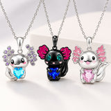 Enamel Rhinestone Axolotl Aquamarine Capri Smooth Glossy Heart Floral Pendant Necklace Deep Pink Blue N103 product image 4