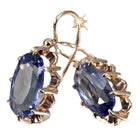 Cubic Zirconia Drop Oval Pale Smooth Polished Dangle Earrings Turquoise Gold 1.18 in E155