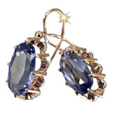 Cubic Zirconia Drop Oval Pale Smooth Polished Dangle Earrings Turquoise Gold 1.18 in E155