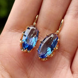 Cubic Zirconia Drop Oval Pale Smooth Polished Dangle Earrings Turquoise Gold 1.18 in E155